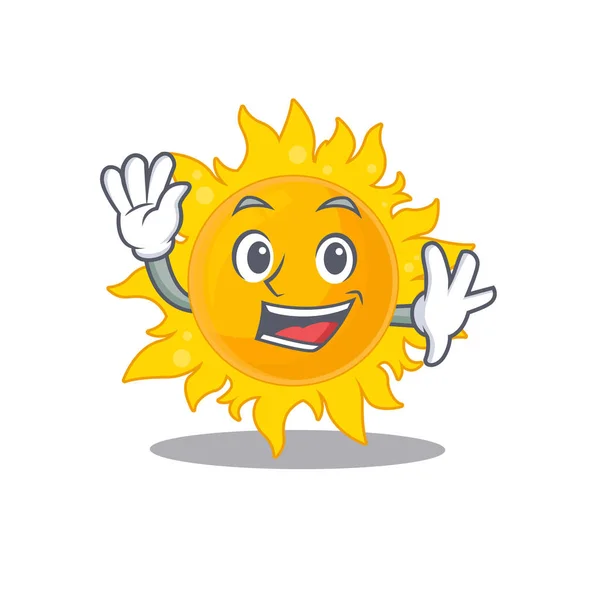 カリスマ的な夏の太陽のマスコットのデザインスタイルの笑顔と手を振って ベクターイラスト — ストックベクタ