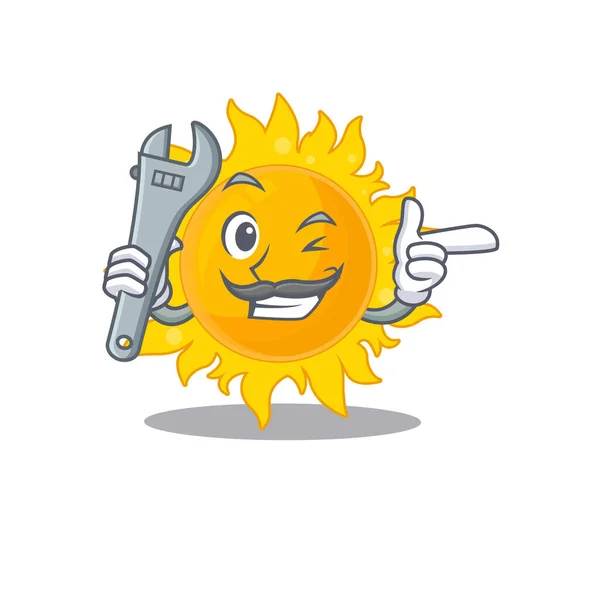 Picture Summer Sun Mechanic Mascot Design Concept Vector Illustration — Stock Vector