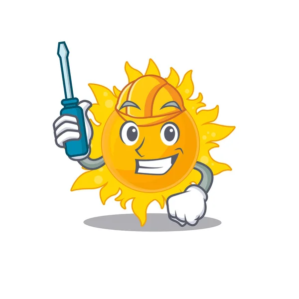 Personaje Dibujos Animados Sol Verano Trabajó Como Automóvil Ilustración Vectorial — Vector de stock