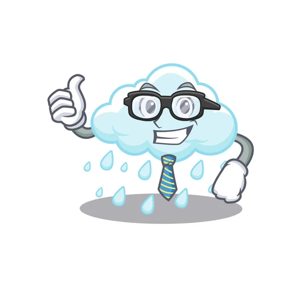 Elegante Nublado Lluvioso Diseño Mascota Del Hombre Negocios Con Gafas — Vector de stock