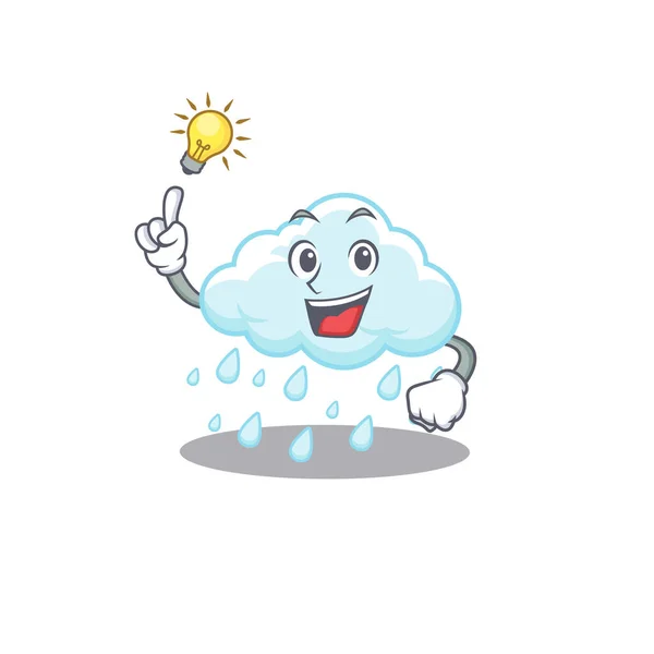 Diseño Del Personaje Mascota Lluvia Nublada Con Tiene Una Idea — Vector de stock