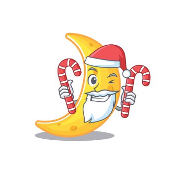 Santa Cartoon karakterindeki dost canlısı hilal, Noel şekeri barındırır.
