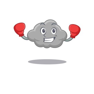 Kırmızı boks eldivenli gri bulutların spor maskotu tasarımı.