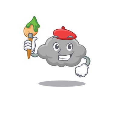 Yaratıcı gri bulut ressamı, fırçalı maskot tasarımı.