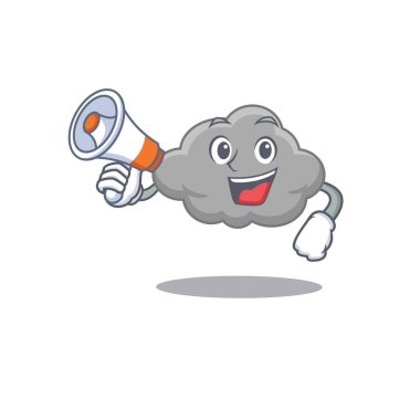 Gri bulutlu çizgi film karakterinin megafonu var.