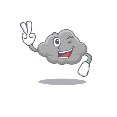 İki parmaklı mutlu gri bulut çizgi film tasarımı konsepti