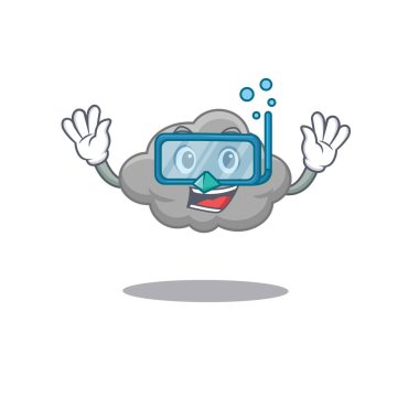 Dalış gözlüğü takan gri bulut maskotu tasarımı