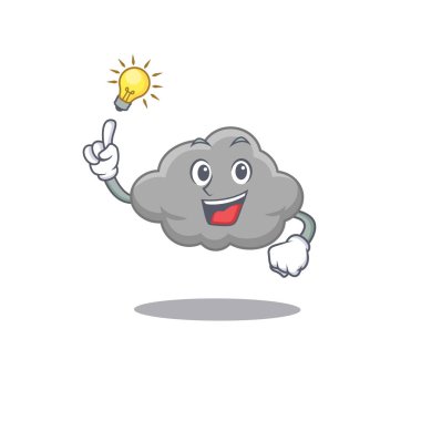 Gri bulutlu maskot karakter tasarımı zekice bir jest yapıyor.