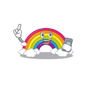 Telefonda konuşan karakterli gökkuşağı çizgi filmi.