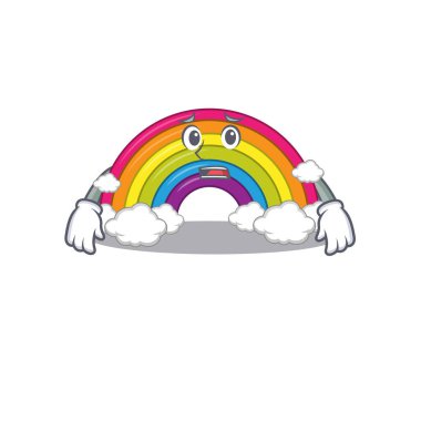 Gökkuşağının karikatür tasarımı endişeli yüzünü gösteriyor. Vektör illüstrasyonu
