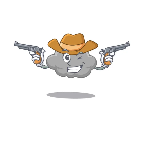 Bonito bonito bonito cowboy de cinza nuvem cartoon personagem com armas —  Vetores de Stock