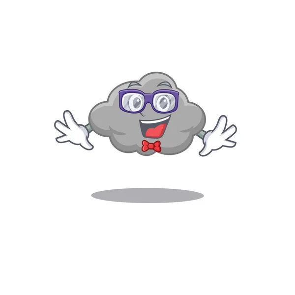 Mascot design style of geek grey cloud with glasses — Stock Vector