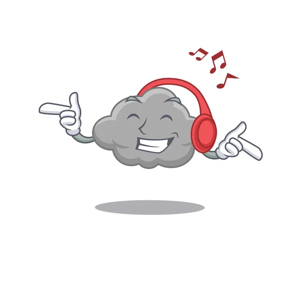 Grey cloud Concept de dessin animé écouter de la musique — Image vectorielle