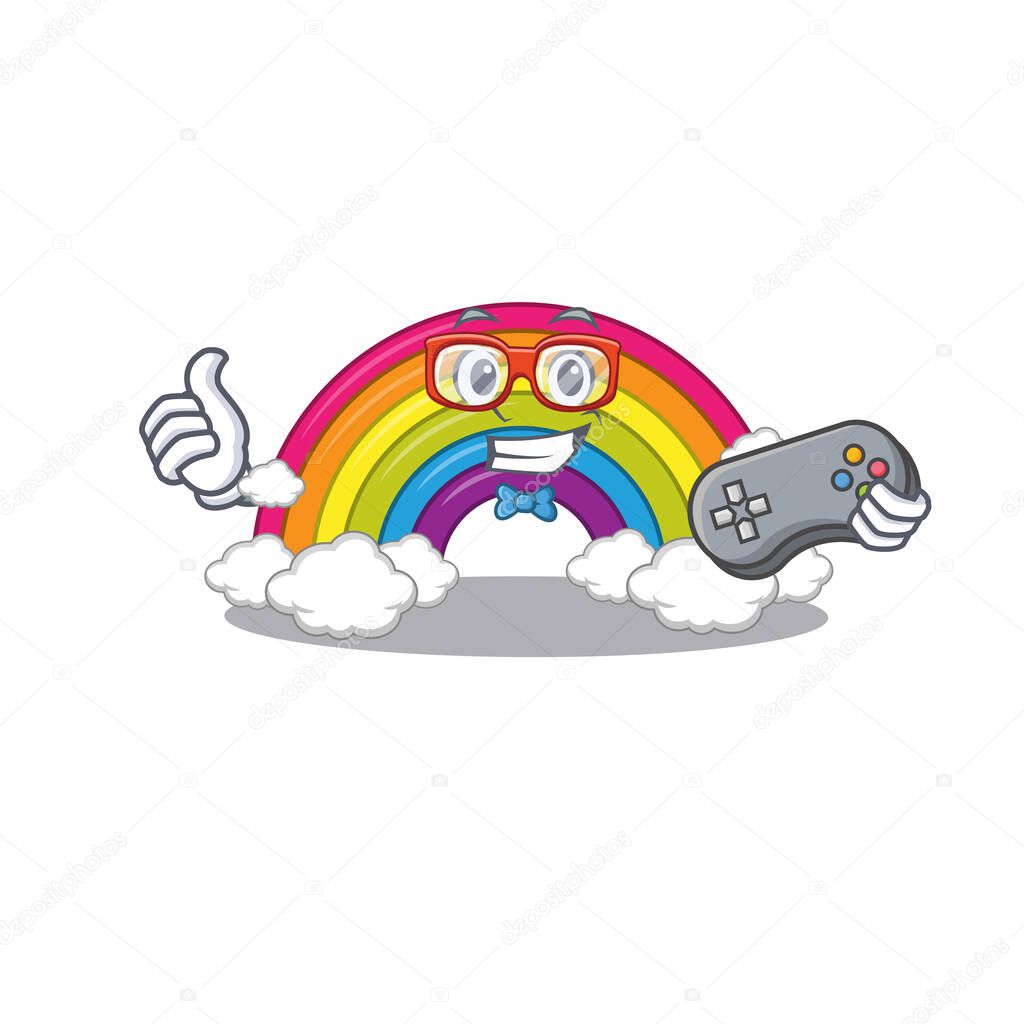 Mascot design concept of rainbow gamer using controller