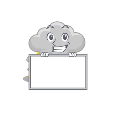 Gülen bulutlu karikatür tasarım tarzının bir tahtası var. Vektör illüstrasyonu