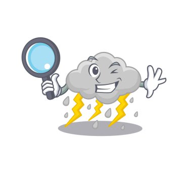 Bulut fırtınası maskotu tasarımlı akıllı dedektif. Vektör illüstrasyonu