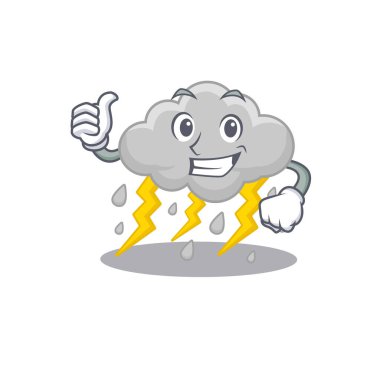 Bulut fırtınalı çizgi film karakteri tasarımı iyi bir jest yapıyor. Vektör illüstrasyonu