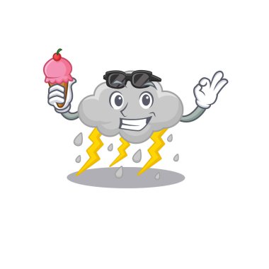 Karikatür tasarımı. Bulutlu fırtınanın dondurma yemesi. Vektör illüstrasyonu