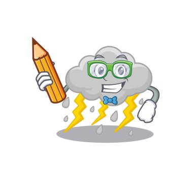 Kalem ve gözlüklü, zeki, fırtınalı bir çizgi film karakteri. Vektör illüstrasyonu