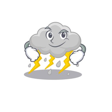 Kendine güvenen bulutlu fırtınanın maskot tasarımı. Vektör illüstrasyonu
