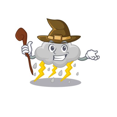 Bulut fırtınası sinsi ve aldatıcı cadı çizgi film karakteri. Vektör illüstrasyonu