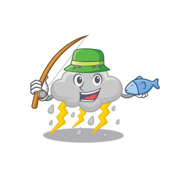 Balık tutarken bulut fırtınası tasarımı konsepti. Vektör illüstrasyonu