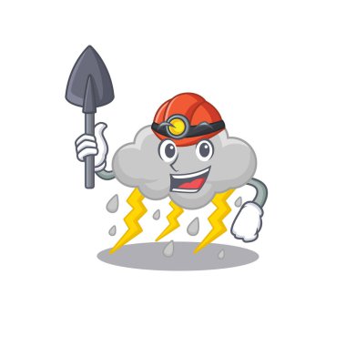 Bulut fırtınalı madenci tasarım konsepti, alet ve miğferli. Vektör illüstrasyonu