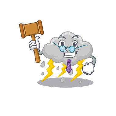 Bulut fırtınası çizgi film karakteri tasarımında gözlük takan mütevazı bir yargıç. Vektör illüstrasyonu