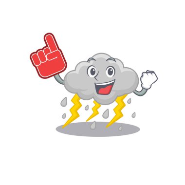 Bulut fırtınası çizgi film karakteri tasarımında köpük parmakla sunuluyor. Vektör illüstrasyonu