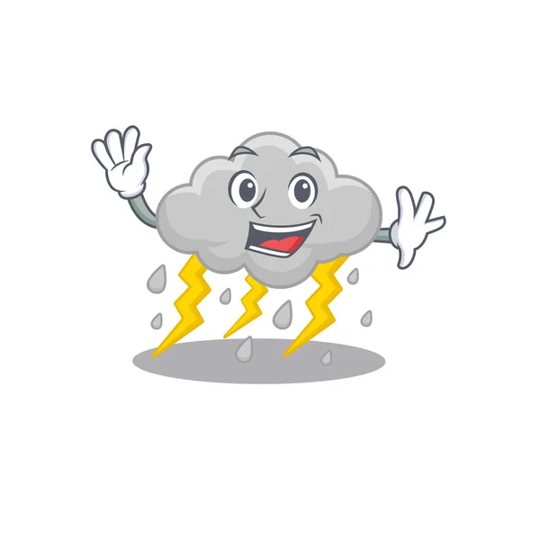 Ein Charismatisches Wolkenstürmisches Maskottchen Das Lächelt Und Winkt Vektorillustration — Stockvektor