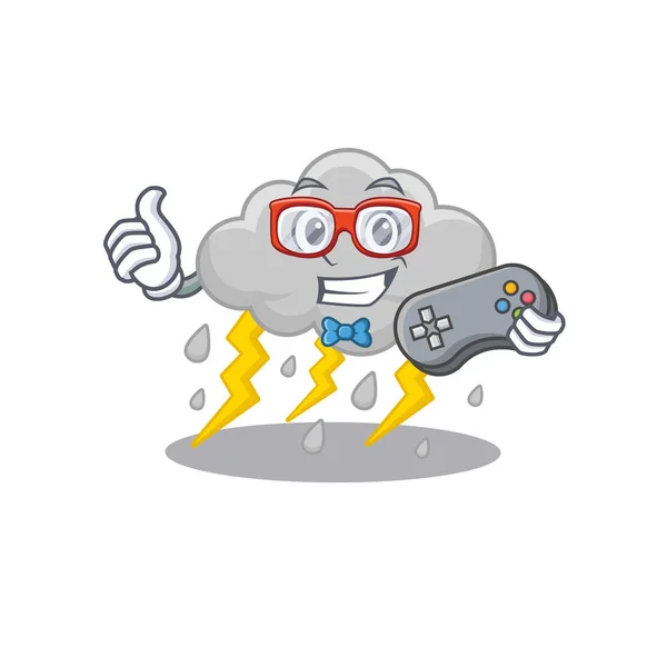 Mascot Design Concept Cloud Stormy Gamer Using Controller Vector Illustration — Stock Vector