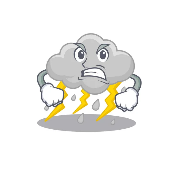 Concetto Design Mascotte Nuvola Tempestosa Con Faccia Arrabbiata Illustrazione Vettoriale — Vettoriale Stock
