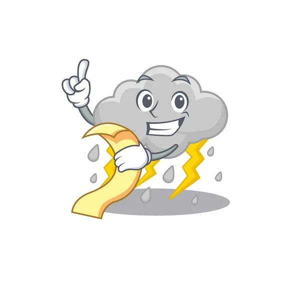 Nube Tormentosa Mascota Diseño Carácter Con Menú Mano Ilustración Vectorial — Vector de stock