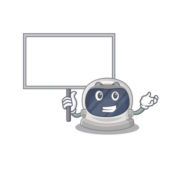 Astronot miğferi maskotu tasarım ikonu bir tahta getirin