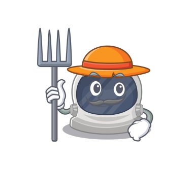 Şapkası ve yabası olan bir çiftçi olarak astronot kaskının çizgi film karakteri tasarımı