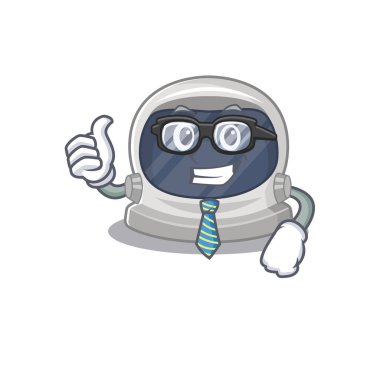 Zarif bir astronot kaskı. İş adamı maskotu tasarımı. Gözlük ve kravat takıyor.