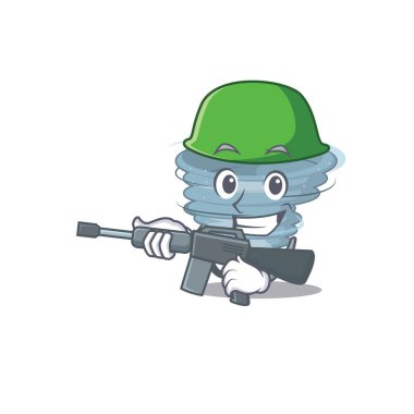 Ordu tarzında makineli tüfekli bir hortum karikatürü.