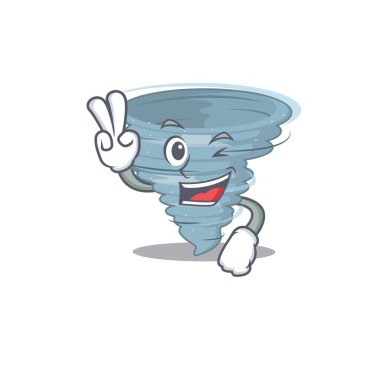 Happy tornado cartoon design concept with two fingers clipart