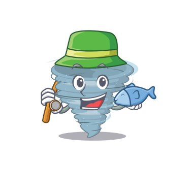 Balık tutarken kasırga çizgi film tasarımı kavramı