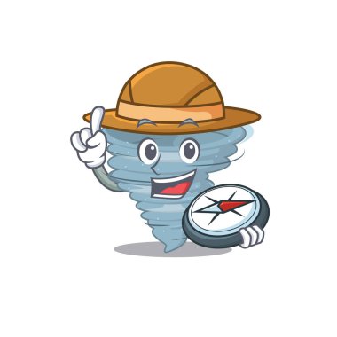 Bir pusula ile kasırga kaşifi maskot tasarımı konsepti