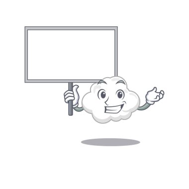Beyaz bulut maskotu tasarımı bir simge bir tahta getirin