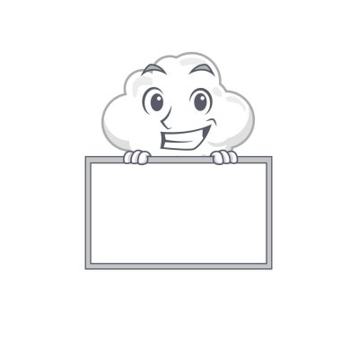 Gülen beyaz bulut çizgi film tasarım tarzının bir tahtası var