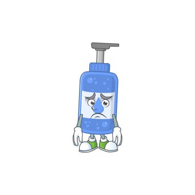 Endişelenmiş suratlı bir el dezenfektanı resmi. Vektör illüstrasyonu