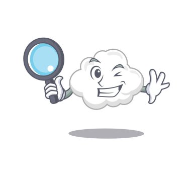 Aletleri ile beyaz bulut maskotu tasarım akıllı dedektif