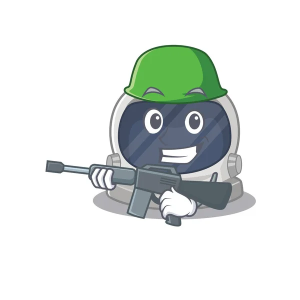 Una imagen de dibujos animados de casco astronauta en estilo del ejército con ametralladora — Vector de stock
