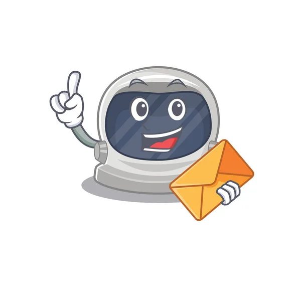 Happy Astronautenhelm Maskottchen Design-Konzept mit braunem Umschlag — Stockvektor