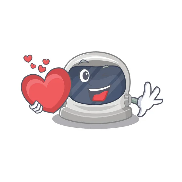 Ein süßer Astronautenhelm Cartoon-Charakter-Stil mit Herz — Stockvektor
