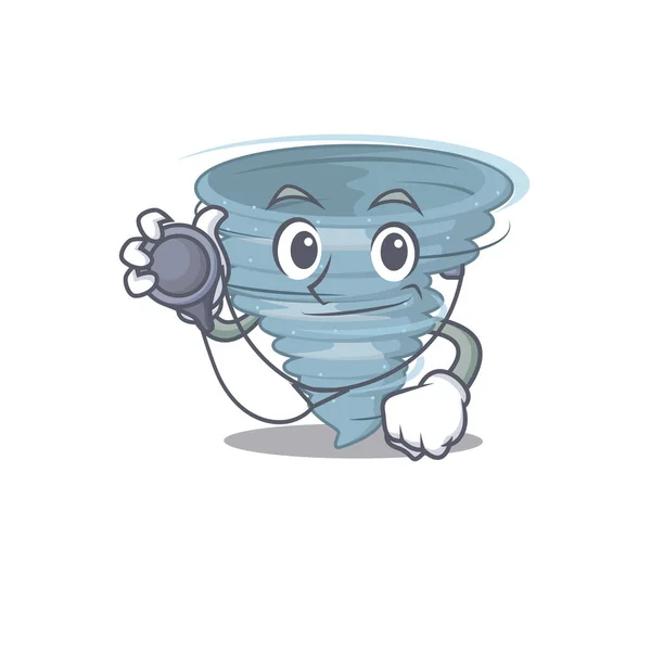 Tornado dalam karakter kartun dokter dengan alat - Stok Vektor