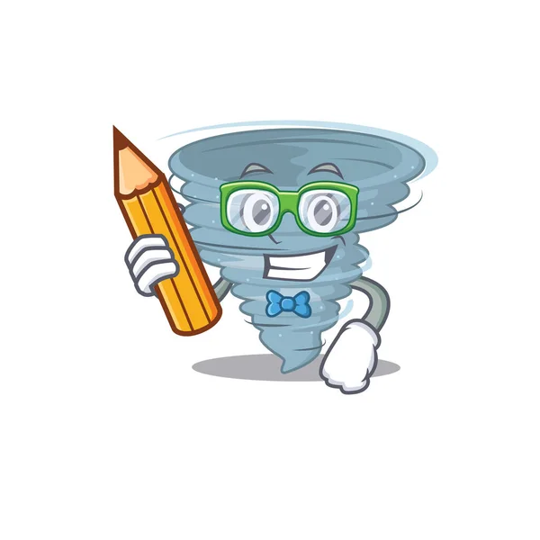 Um estudante inteligente tornado personagem de desenho animado com lápis e óculos — Vetor de Stock