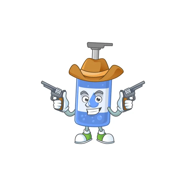 Personagem Desenho Animado Cowboy Handsanitizer Segurando Armas Ilustração Vetorial —  Vetores de Stock